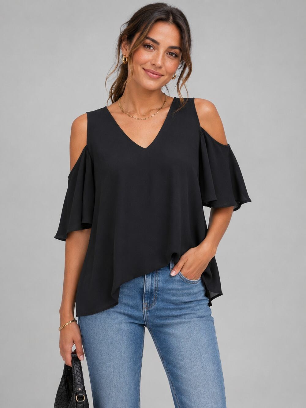 Ann Taylor Factory Black Cold Shoulder Blouse NWT Size Small